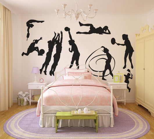 Black Girls Sports Silhouettes Wall Decal Sticker Set Wall Decal