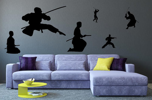 Assorted Ninja Silhouettes Wall Decal Sticker Set Wall Decal