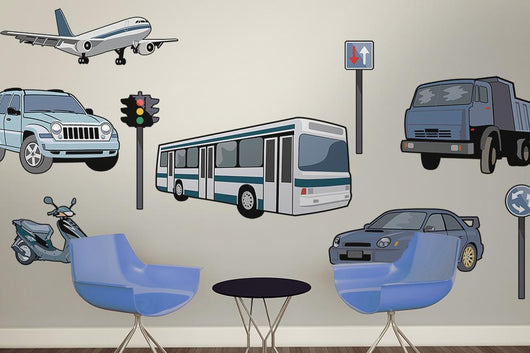 Blue Transportation Wall Decal Sticker Set Wall Decal