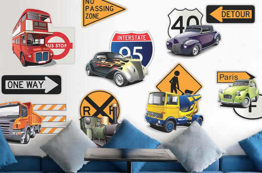 Classic Vehicles and Street Wall Decal Sticker Set Wall Decal