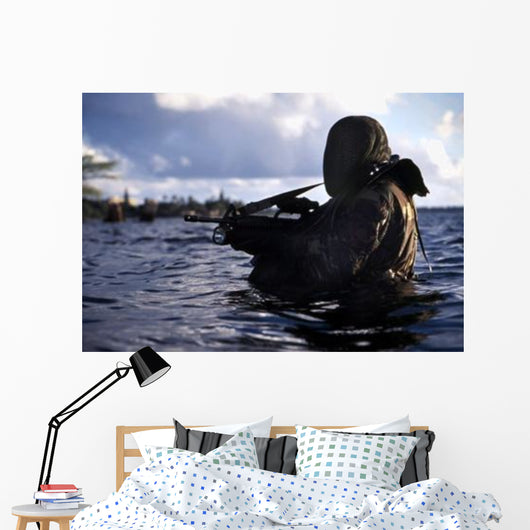 Navy Seal Emerges from Wall Decal