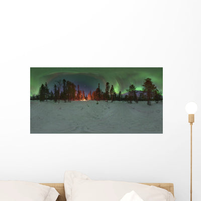 Aurora over Winter Forest Wall Decal shown on a wall