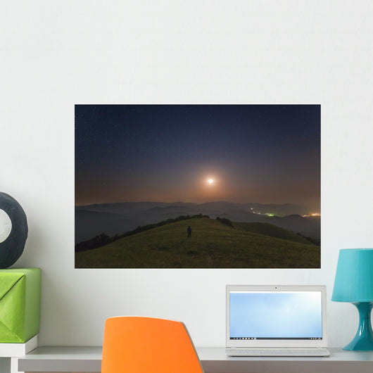 Lone Man Stands Mountains Wall Decal