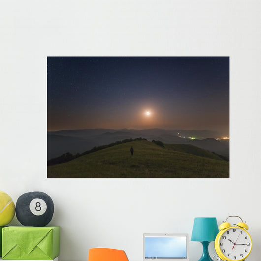 Lone Man Stands Mountains Wall Decal