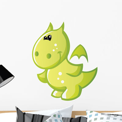 Cute Baby Green Cartoon Wall Decal shown on a wall