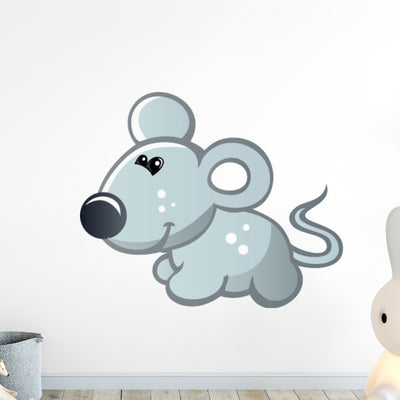 Cute Baby Grey Mouse Wall Decal shown on a wall