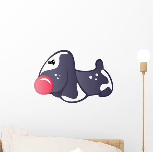 Cute Baby Whie and Black Cartoon Basset Hound Wall Decal