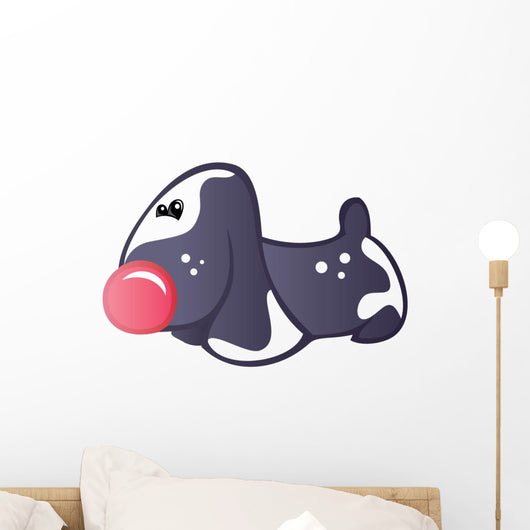 Cute Baby Whie and Black Cartoon Basset Hound Wall Decal
