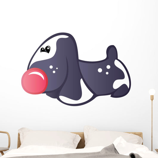 Cute Baby Whie and Black Cartoon Basset Hound Wall Decal