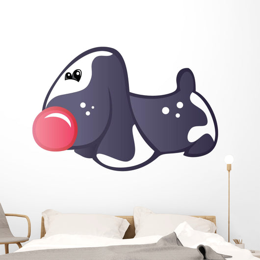 Cute Baby Whie and Black Cartoon Basset Hound Wall Decal