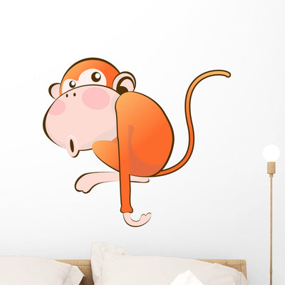 Orange Monkey with Pink Wall Decal shown on a wall
