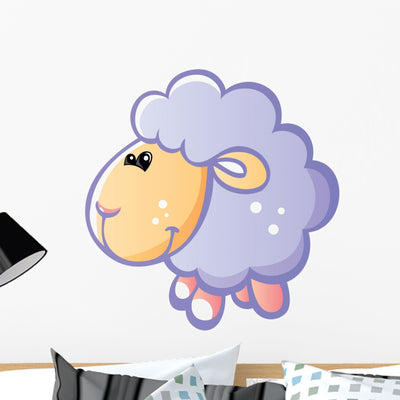 Bluish Grey Sheep with Wall Decal shown on a wall