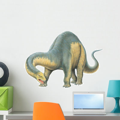 Walking Apatosaurus Dinosaur Wall Decal shown on a wall