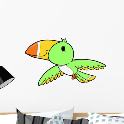 Flying Little Green Toucan Wall Decal shown on a wall
