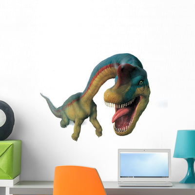 Attacking Brachiosaurus Dinosaur Wall Decal shown on a wall