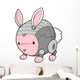 Cute White and Pink Robotic Bunny Wall Decal