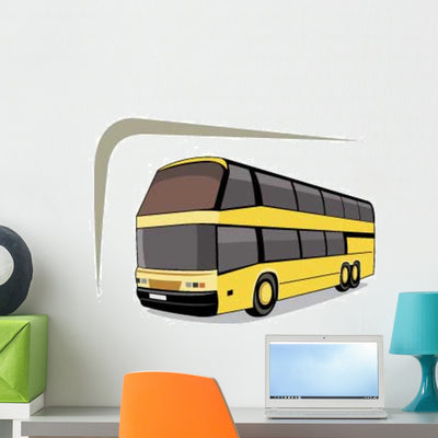Yellow Double Decker Bus Wall Decal shown on a wall