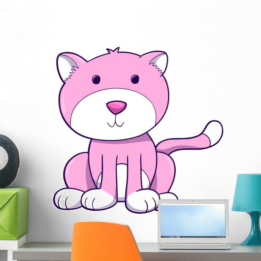 Chubby Pink Kitty Cat Wall Decal
