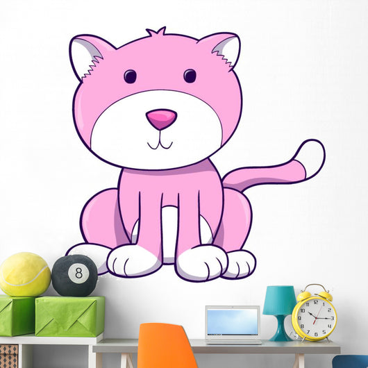 Chubby Pink Kitty Cat Wall Decal