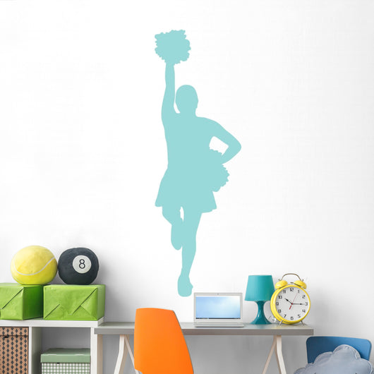 Blue Poms Cheerleader Wall Decal