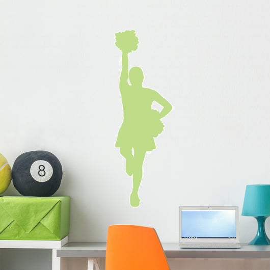 Lime Green Poms Cheerleader Wall Decal