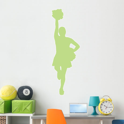 Lime Green Poms Cheerleader Wall Decal