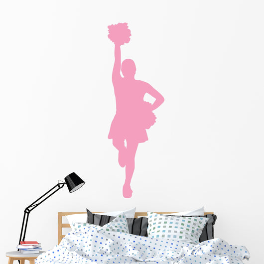 Pink Poms Cheerleader Wall Decal