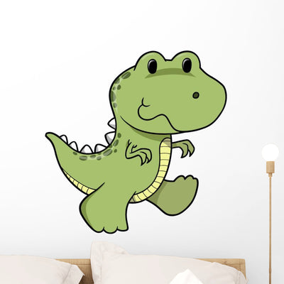 Baby Green Tyrannosaurus Dinosaur Wall Decal shown on a wall