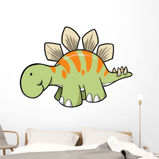 Striped Green Stegosaurus Dinosaur Wall Decal