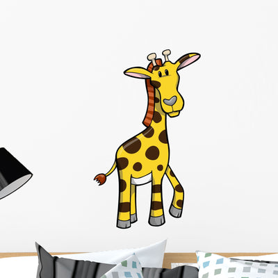 Cute Little Baby Giraffe Wall Decal shown on a wall