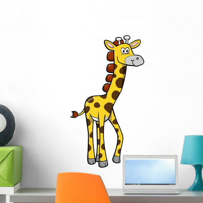 Cute Little Baby Giraffe Wall Decal shown on a wall