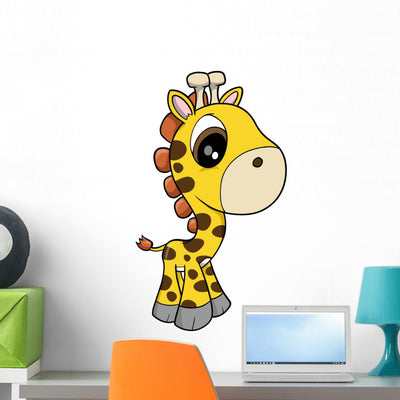 Cute Little Baby Giraffe Wall Decal shown on a wall