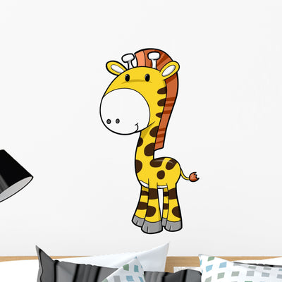 Cute Little Baby Giraffe Wall Decal shown on a wall