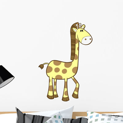 Cute Little Yellow Giraffe Wall Decal shown on a wall
