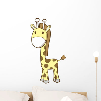 Pastel Yellow Baby Giraffe Wall Decal shown on a wall