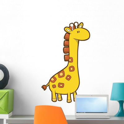 Yellow Orange Baby Giraffe Wall Decal shown on a wall