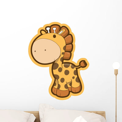 Chunky Cute Baby Giraffe Wall Decal shown on a wall