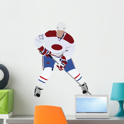 Hockey Defensive Player Silhouette Wall Decal shown on a wall