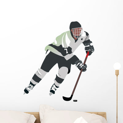 Skating Silhouette Hockey Wall Decal shown on a wall