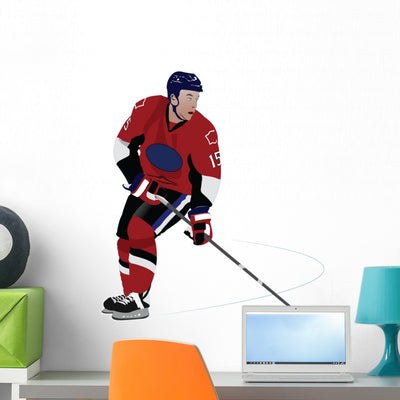 Hockey Player Wall Decal shown on a wall