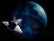 Space Shuttle Backdropped against Wall Decal Design 2