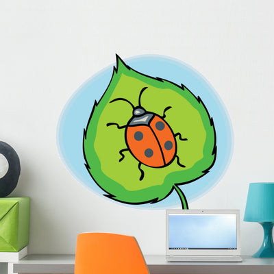 Lady Bug Leaf Wall Decal shown on a wall