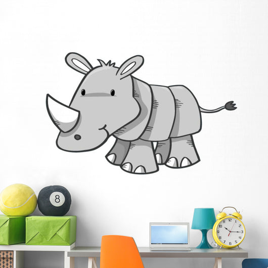 Friendly Grey Rhinoceros Baby Wall Decal