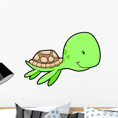 Cute Little Sea Turtle Wall Decal shown on a wall