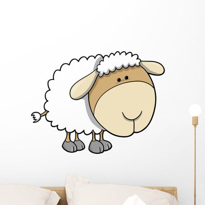 Friendly Little Lamb Wall Decal shown on a wall
