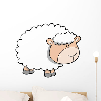 Fluffy White Baby Sheep Wall Decal shown on a wall