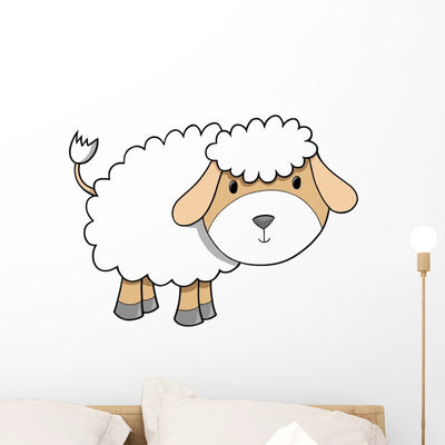 Floofy Little Lambie Lamb Wall Decal shown on a wall