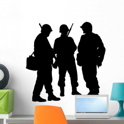 Military Soldiers Silhouette Wall Decal shown on a wall