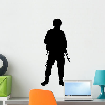 American Military Soldier Silhouette Wall Decal shown on a wall