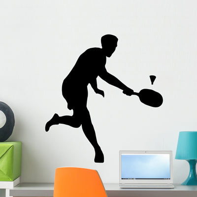Badminton Silhouette Wall Decal shown on a wall